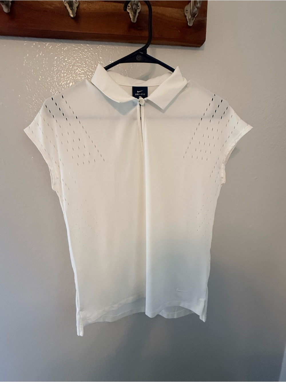 Nike White Short-Sleeve Zip Polo Top with Perforated Panels